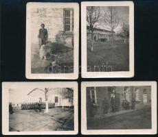 cca 1940 II. világháborús katonai fotók, gyakorlatozás, laktanyai élet, stb., 4 db fotó sérülésekkel, 9,5×6,5 cm