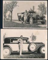 1932 Rég automobilok, 2 db futott fotólap "Luftpost" bélyegzéssel, felületén törésnyomok, 9×13 cm