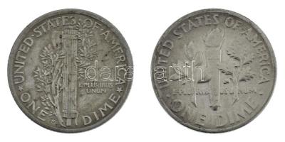 Amerikai Egyesült Államok 1917S 1d (10c) Ag "Mercury" + 1954. 1d (10c) Ag "Roosevelt&...