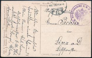 1916 Tábori posta képeslap Linzbe küldve "K.u.K. KRIEGSMARINE S.M.P.B. COMPO"