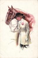 Italian art postcard, lady with horse, Erkal No. 320/1. s: Usabal (EK)