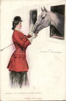 After the Hunt, Lady with horse, F.A.S. Co. Series No. 5. s: Clarence F. Underwood (EK)