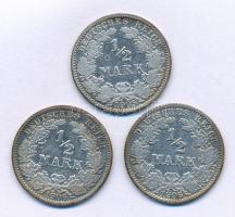 Német Birodalom 1905A 1/2M Ag + 1905A 1/2M Ag (2x) T:VF,F patina German Empire 1905A 1/2 Mark Ag + 1905A 1/2 Mark Ag (2x) C:VF,F patina Krause KM#17