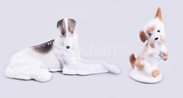 Aquincum és Metzler &amp; Ortloff porcelán kutyák. Kézzel festett, jelzett, hibátlan 6, 11 cm