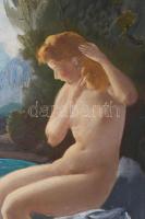 Molnár C. Pál (1894-1981): Női akt tájban. Olaj, fa, jelezve jobbra lent. Dekoratív fakeretben, 58×3...