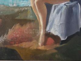 Molnár C. Pál (1894-1981): Női akt tájban. Olaj, fa, jelezve jobbra lent. Dekoratív fakeretben, 58×3...