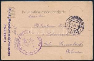 1916 Tábori posta levelezőlap "K.u.K. ETTAPENPOST BELGRAD" , "DETACHEMENT DES K.U.K. MOTORBOOTPARKES / im Belgrad" , "K.u.k. Motorbootparkkommando / PANCSOVA"