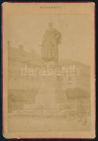 cca 1880 Budapest, József nádor szobra, háttérben a Duna Biztosító épülete, keményhátú fotó karton sérült, 16,5×10,5 cm