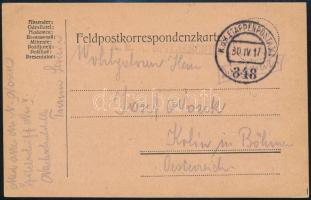 1917 Tábori posta levelezőlap "K.u.K. ETAPPENPOSTAMT 348" , "K. u. K. SPITALSCHIFF No. V"