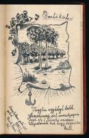 1918-1921 Bp.-Újpest, Erzsike nevű lány emlékkönyve, kb. 25 oldalnyi bejegyzéssel, rajzokkal, egy ol...