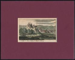 Fülek/Filek (Szlovákia) korabeli, színezett rézmetszetű ábrázolása Megjelent: (Nürnbergben) Sigmund von Birken: Der Donau Strand... című művében. Mérete 12 x 7cm, Szép erős nyomat, jó állapotban