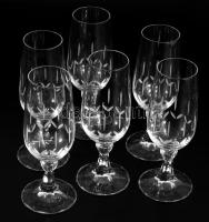 Kristály pezsgőspohár szett, 6 darab, köszörült mintával, hibátlan, m: 17 cm