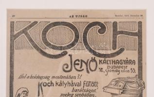 1915 Koch Jenő kályhagyára, reklám nyomtatvány, üvegezett keretben 24x37 cm Külső méret 44x58 cm