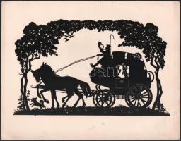 Jelzés nélkül: Hintó (árnyképhez hasonló mű). Kollázs, papír. Lapszéli kisebb szakadással. 25x32 cm