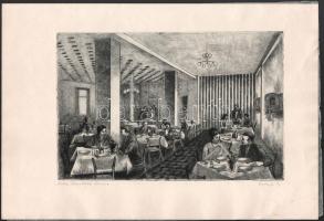 Antal Béla (-): MÁV utasellátó étterem (1960). Rézkarc, papír, jelzett, lapszéli apró elszíneződésekkel, 19,5×29,5 cm