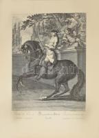 Johann Elias Ridinger (1698-1767) német metsző lovasiskolai sorozatának 4 db metszete. Metszetekről készült XIX. sz. végi nyomat, 27x38 cm