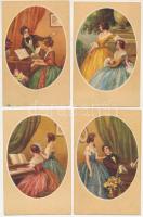 1925 4 db RÉGI T. Corbella művészlap egy levelezésből: párok, hölgyek / 4 pre-1945 art postcards fro...