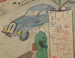 Varga Ferenc jelzéssel: Mi újság (Pestszenterzsébet, 1942). Akvarell, papír, lapszéli apró sérülésse...