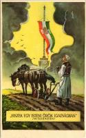 1938 Hiszek egy isteni örök igazságban. Hiszekegy. Kiadja az Ereklyés Országzászló Nagybizottsága / Hungarian irredenta propaganda, Hungarian flag, Treaty of Trianon s: Lamoss + "1938 RIMASZOMBAT VISSZATÉRT" So. Stpl. (EK)