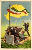 Trianon, magyar zászló. Kiadja az Ereklyés Országzászló Nagybizottsága / Hungarian irredenta propaganda, Hungarian flag s: Lamoss (EK)