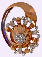 Arany (Au) bross, 14k, benne 0,01ct; 0,02ct; 0,05ct méretű gyémántokból összesen cca 0,9-1ct gyémánt...