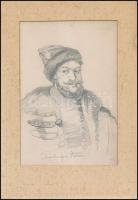 Jelzés nélkül, XIX. sz. vége/XX. sz. eleje: Gróf Trakostyáni Draskovits János (1603-1648) nádor portréja. Ceruza, papír, paszpartuban, hátoldalán Állami Zálogház és Árverési Csarnok NV. raglapjával 1949-ből. Paszpartu szélén apró ázásnyommal. 21,5×14,5 cm