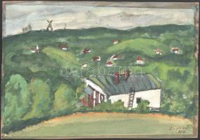 Jelzés nélkül: Zugligeti panoráma, 1973. Akvarell, papír. Lap szélén paszpartuzás nyomaival. 26×36,5 cm