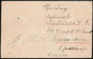 1910 TCV képeslap Turul 5f bérmentesítéssel Guadeloupe szigetére / TCV postcard to Guadeloupe