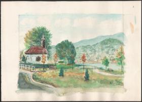 Kovács Ernő (-): Kápolna Visegrádnál, 2007. Akvarell, papír. Jelzett. 25×35 cm