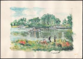 Kovács Ernő (-): Folyópart, 2007. Akvarell, papír. Jelzett. 25×35 cm