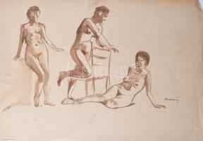 Olvashatatlan jelzéssel: Női aktok. Lavírozott tus, papír. Lapszéli szakadásokkal. 29,5×42 cm