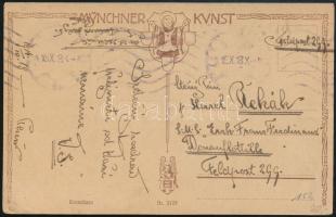 1918 Képeslap az S.M. Spitalschiff Erzherzog Franz Ferdinand fedélzetén szolgáló matróznak címezve. A postabélyegző halvány és olvashatatlan, de a dátum élesen kitűnik: 1918. X. 15., egy nagyon késői háborús dátum, két héttel a k.u.k. Kriegsmarine vége előtt. (A 299-es számú Feldpostamt a romániai Braila-i Pénzügyi Hivatal Felügyelő Hivatalához volt beosztva. Október 15-re azonban a hivatalnak a Habsburg-hadsereg többi részével és a dunai flottillával együtt már Ausztria-Magyarország felé kellett visszavonulnia.)