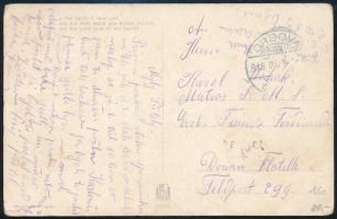 1918 Képeslap kék "ORSOVA" postai bélyegzővel, a dunai flottilla S.M. Spitalschiff Erzherzog Franz Ferdinand hajójának tengerészének címezve, teljes, dátum nélküli cseh nyelvű üzenettel az orsovai D.D.S.G. Ügynökségtől, valószínűleg egy korábbi tengerésztárstól a társaság alkalmazásában.