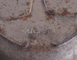 Szovjet lemez játéktank. Zaporizhstal Vasgyár, cca 1950/60, jelzett, kopással, pótolt ágyúcsővel, 52...