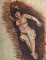 Jelzés nélkül: Fekvő női akt. Akvarell, papír. Hátoldalán ülő női akt ceruzarajz. Lapszéli apró sérüléssel. 38×50 cm