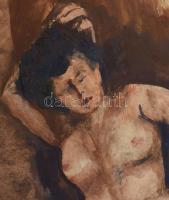 Jelzés nélkül: Fekvő női akt. Akvarell, papír. Hátoldalán ülő női akt ceruzarajz. Lapszéli apró sérü...