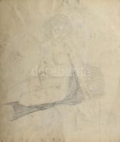 Jelzés nélkül: Fekvő női akt. Akvarell, papír. Hátoldalán ülő női akt ceruzarajz. Lapszéli apró sérü...