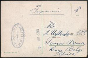 1922 TCV képeslap 4 bélyeges bérmentesítéssel Belga Kongóba / TCV postcard to Belgian Congo