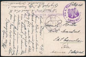 1917 Tábori posta képeslap "K.u.K. ETAPPENPOSTAMT / 348" , "K.u.K. KRIEGSMARINE / DAMPFER SZIGLIGET" , "K.u.K. EXPOSITUR II. / CENTRALTRANSPORTLEITUNG-SCHIFFAHRTSGRUPPE"