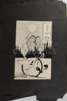 Olvashatatlan jelzéssel: Röpülj páva, 1989. Tus, ceruza, papír. Paszpartu széle sérült. 46×25,5 cm