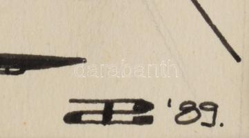 Olvashatatlan jelzéssel: Röpülj páva, 1989. Tus, ceruza, papír. Paszpartu széle sérült. 46×25,5 cm