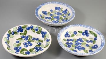 Sárospataki kerámia 3 darab tál, jelzett, kis kopással, d: 22 cm