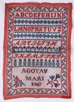 Hímzésminta. 1907, magyar, "Agotav Mari" készítő, kis sérüléssel, 55x38 cm