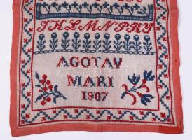 Hímzésminta. 1907, magyar, "Agotav Mari" készítő, kis sérüléssel, 55x38 cm