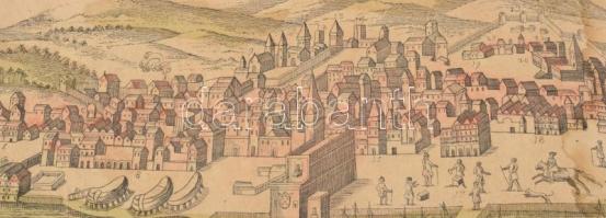 [Lisszabon látképe a nagy földrengés előtt]. Lisboa. Színezett rézmetszet, a nevezetes épületek megj...