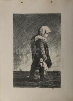 Ék Sándor (1902-1975): Kislány babával. Litográfia, papír, jelzett, 38×26 cm. Kartonra kasírozva.