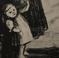 Ék Sándor (1902-1975): Kislány babával. Litográfia, papír, jelzett, 38×26 cm. Kartonra kasírozva