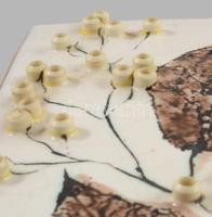 Janáky Viktor (1933 -1999): Fali plakett. Mázas kerámia, beágyazott elemekkel, jelzett, 24x12 cm