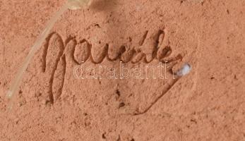 Janáky Viktor (1933 -1999): Fali plakett. Mázas kerámia, beágyazott elemekkel, jelzett, 24x12 cm