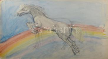 Jelzés nélkül: Repülő paripa (ló). Akvarell, ceruza, papír, jelzett, 43×61 cm.